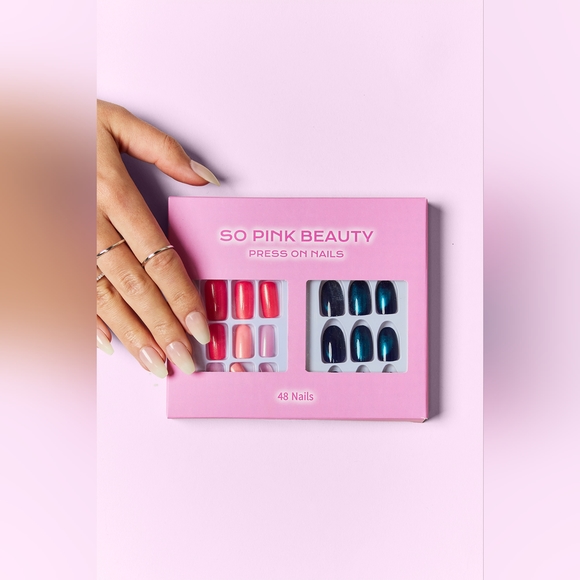 SO PINK BEAUTY Midnight Glam Press On Nails 2 Pack Set With Glue - Picture 3 of 3